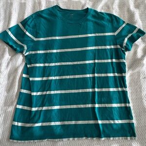 Large Turquoise Blue and White Striped Shirt